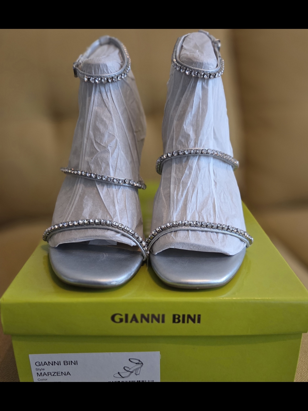 Gianni Bini Silver Crystal-Strap Block Heel
